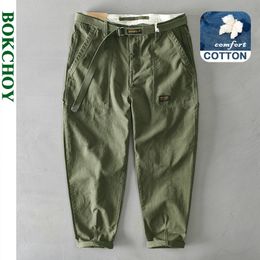 Men's Pants Autumn Winter Pure Cotton Men Cargo Korean Style Male Casual Loose Belt Mid Waist Slim Fit Pencil Trouser GAZ329 Z378 230715