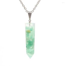 Pendant Necklaces Silver Plated Hexagon Prism Green Aventurine And Resin Necklace Rose Pink Quartz Orgonite Jewelry