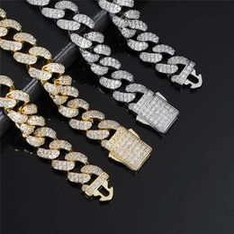 12MM Double Row Iced Out Full Diamond Spring Jewelry Buckle Cuban Chain Micro-inlaid Zircon Trendy Men's Necklace