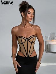 Women's Tanks Camis Nsauye Strapless Party Off Shoulder Women Tube Summer Corset Y2K Crop Tops Skinny Fashion 2023 Sexy Club Mini Tank Backless 230715
