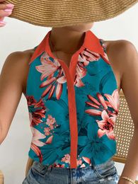 Women's Blouses Sleeveless Single-Breasted Fashion Top Women Summer Loungewear Printing V-Neck Elegant Sweatshirts Streetwear Blusas