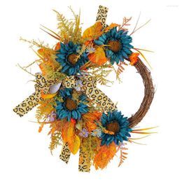 Decorative Flowers Beautiful Sunflower Garland Anti-fall Wreath Pendant Rattan-Ring Garden Door Hanging Fake Flower Ornamental