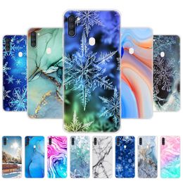 For Samsung A11 Case 6.4" Soft Silicon Tpu Cover Galaxy SM-A115FZWNSER A115 Marble Snow Flake Winter Christmas