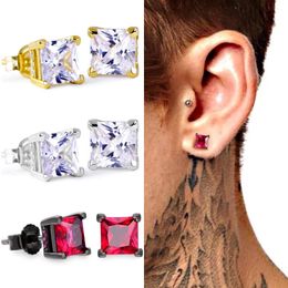 Hip Hop rapper Men Stud Earrings Jewellery Gold Silver foursquare Diamond 8mm Coloured red square big zircon earrings night club Jewellery accessories 1477