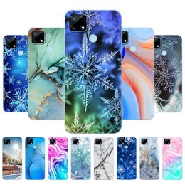 For Realme C12 C25 C25S 7i Global Case Back Phone Cover For Narzo 20 30A Silicon Coque Marble Snow Flake Winter Christmas