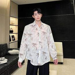 Men's Casual Shirts SYUHGFA 2023 Summer Chinese Style Male Bamboo Printing Fashion Sunscreen Clothing Loose Long Sleeve Tops