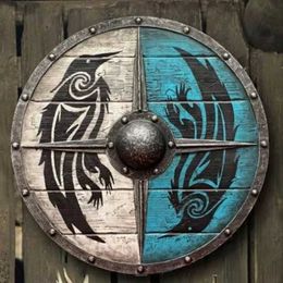 Ashtrays 30cm Wooden Shield Decoration Home War Pattern Viking Shield Retro Wall Accents Shield Deco Battle Shield Bar Hanging Decoration x0627