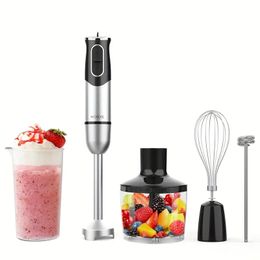 KOIOS Immersion Hand Blender, 800W Multifunctional 5-in-1 Low Noise Stick Mixer, 9-Speed, Stainless Steel, Titanium Plated Blade, Includes 600ml Mixing Beaker