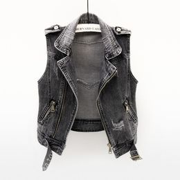 QNPQYX Fashion Denim Women Vest New Spring Autumn Sleeveless Wild Tops Short Tank Jacket Women Smoky Gray Jean Waistcoat female