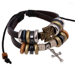 Charm Bracelets Vintage Cross Pendant Multilayer Leather BeadS Bracelet Bangles For Man Woman Hand Jewellery Drop