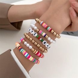 Link Bracelets Preppy Set For Women Girls Teens Colourful Smile Heart Star Beaded Polymer Clay Pearl Stackable Charm Y2K Kidcore