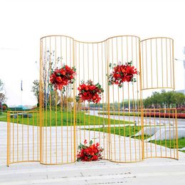 Gild Line Semicircle Arch Square Screen Flower Stand Wedding Backdrop Gold Plated Frame Event Party Stage Floral Shelf