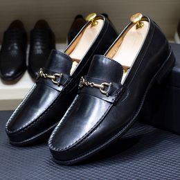 Leather Metal Chain Loafers Cow Real Handmade Men's Slip on Dress Shoes for Men Business Office Weeding Footwear High Quality 754