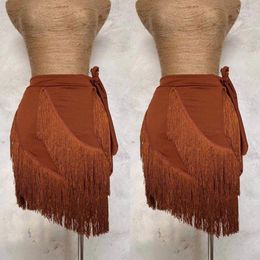 Stage Wear Women's Hip Scarf Training Skirt 2023 Latin Dance Short Tassel Triangular One-piece Adult