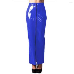 Skirts Sexy Shiny PVC Leather Long Pencil Sissy Fetish High Waist Skirt Elegant Stretch Skinny Laides Zipper Hobble