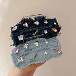 Hair Clips Trendy Star Heart Rhinestone Denim Sweet Charm Y2k Aesthetic Clip Korean Fashion Accessories For Women