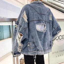 Men's Jackets Jeans Jakcet Coat Men Blue Ripped Hole Denim Male 2023 Summer Autumn Clothing Streetwear Casual Regular Jean