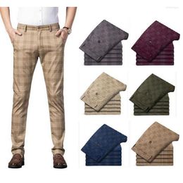 Men's Pants Slim Fitting Straight Plaid Casual Elastic Trouser Fashion Luxury Trousers Multicolor Size 30-38