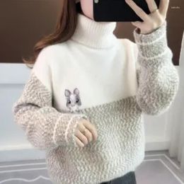 Women's Sweaters Korean Woman Turtleneck Loose Outer Wear Autumn Winter Lady Casual Sweet Print Knitwear Tops Lazy Style Harajuku