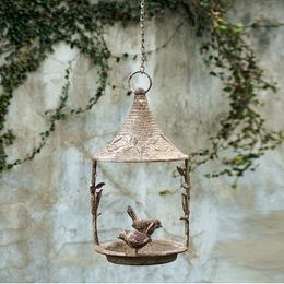 Garden Decorations Decor Rustic Vintage Country Handmade Metal Hang Bird Water Feeder Tray 230715