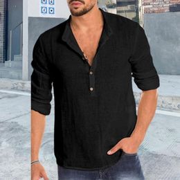 Men's Casual Shirts Solid Colour Shirt Summer Stylish Fall Soft Comfortable Stand Collar Long Sleeves Loose Fit For A