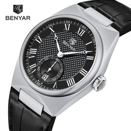 BENYAR 40MM Men's Watches Retro Dial Quartz Watch For Men Luxury Military Leather Original Watches Waterproof Clock Reloj Hombre