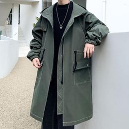 Men's Trench Coats Men Solid Colour Coat Turn Down Collar Double Button Long Slim Windbreaker British Style Clothes Tops W39