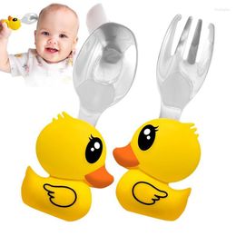 Dinnerware Sets Baby Spoons And Forks Duck Design Stainless Steel Fork Spoon Cartoon Non Slip Training Utensil With Silicone Handle