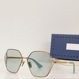 2023 unisex high quality sunglasses gold thin metal Semi-Rimless light blue polygon glasses available with box