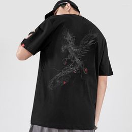 Men's T Shirts Men Cotton Loose Short Sleeve T-shirt Chinese Style Phoenix Embroidery Hip Hop Tees Shirt Fashion Streetwear Male