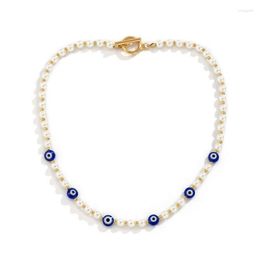 Choker Turkish Lucky Devil's Eye Imitation Pearl Clavicle Chain Necklace Women's Birthday Wedding Wishes Jewelry Accessory Gift