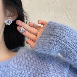Stud Earrings Fashion Heart Zircon Women Piercing Aesthetic Love Crystal Earring Irregular Geometric Korean Jewelry