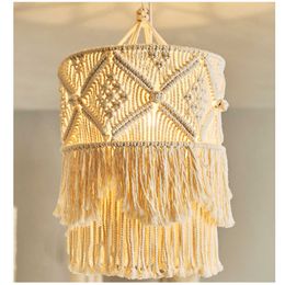 Ashtrays Boho Lampshade Tapestry Handmade Woven Home Chandelier Room Lighting Lamp Decoration Macrame Accessories Nordic Bedroom Bohemia x0627