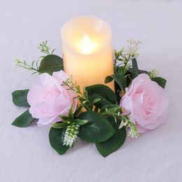 Decorative Flowers Artificial Rose Wreath Candlestick Wreaths European-style Candle Ring For Farmhouse Wedding Table Party Home Decor