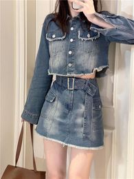 Work Dresses Y2k Clothes Goth Denim Vintage Skirt Suits High Waisted Casual Fashion Two Piece Sets Women Streetwear Hip Hop Cargo Coat