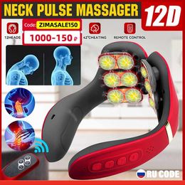 Massaging Neck Pillowws Neck Massager 12 Heads Electric Cervical Massage Pulse Magnetic Therapy Compress Neck Protector 15 Gears WIth Remote Control 230715