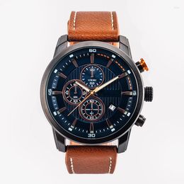 Wristwatches High Quality 30 Metres Waterproof Multi Function Genuine Leather Band Men Chronograph Watch