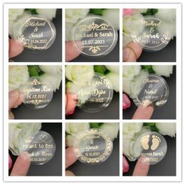 Adhesive Stickers 50PCS Custom Sticker and Customised Gold Wedding Birthday Baptism Stickers Personalise Stickers Size 4CM 230715