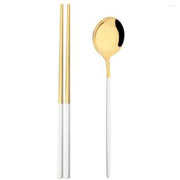 Dinnerware Sets Drmfiy White Gold Stainless Steel Tableware Set Mirror Spoon Chopsticks Cutlery Lunch Dinner Portable Travel