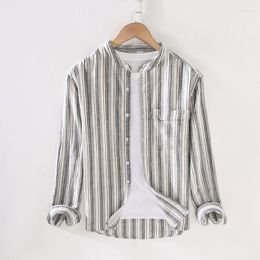 Men's Casual Shirts Suehaiwe's Brand Long Sleeve Linen Shirt For Men Trendy Stand Collar Striped Chemise Camisas De Hombre