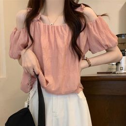 Women's Blouses 2023 Summer Puff Sleeve Off Shoulder Shirts For Women Loose Slash Neck White Shirt Elegant Casual Vintage Sexy Tops Blusas