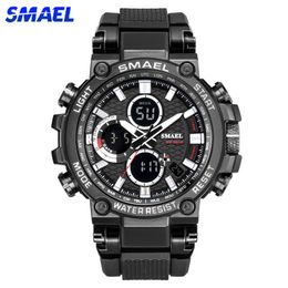 SMAEL Men Sport Watches Digital Double Time Chronograph Watch Mens LED Chrono Week Display Wristwatches Male montre homme Hour