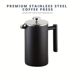 1pc Premium French Press Coffee Maker, 304 Grade Stainless Steel Insulated Coffee Press, Coffee Press For Home Travel And Camping Use, Small Coffee Press