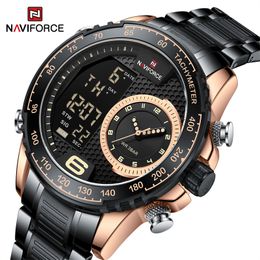 Naviforce Men's Watches Top Brand Luxury Quartz Watch for Men Chronograph Waterproof 24 Hour LCD Display Luminous Sport Watch