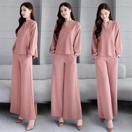 Women's Tracksuits Set Two-piece Female 2023 Spring Long Suit High Waist Wide Leg Pants Fashion Solid Colour Wild Clothes