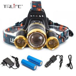 High quality 10000 Lumens Headlight LED Headlamp 3 T6 Zoom Headlamp Head Lights Lamp 2 18650 Battery AC Car USB Charger224e