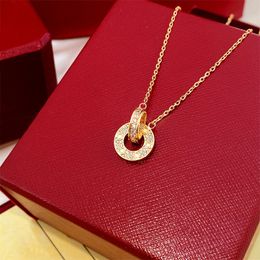Accessories for Women Love Jewelry Stainless Steel Gold Plated Double Loop Diamond Pendant Womens Men Designer Necklace