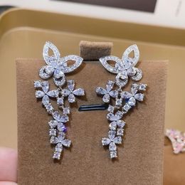 Dangle Earrings Fashion Micro Pave Pink Cubic Zirconia Stone Drop For Women Luxury Big Butterfly Shape Bridal Jewellery Gift E1040