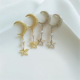Stud Earrings Korea Retro Moon Long Star Pendant Elegant Wedding Gold Silver Color Pearl Charming Female Jewelry