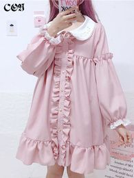 Basic Casual Dresses CON Girls Sweet Cute OP Lolita Dress Long Puff Sleeve Doll Collar Pink Daily Party Dres's Clothing 230715